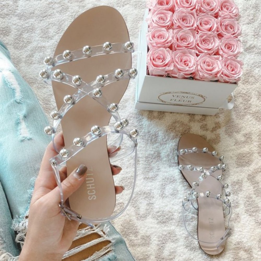 SCHUTZ Embellished Clear Strap Sandals